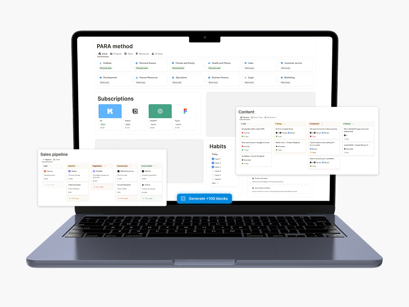 The Blueprint dashboard builder open on a laptop
