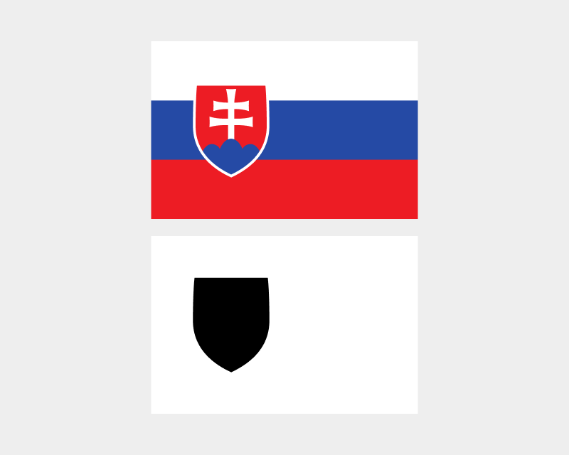 Slovaška zastava, kjer grb zavzema 13 % zastave